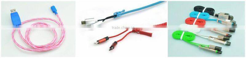 flat 2 in 1 micro USB cable /USB charger cable with stripe
