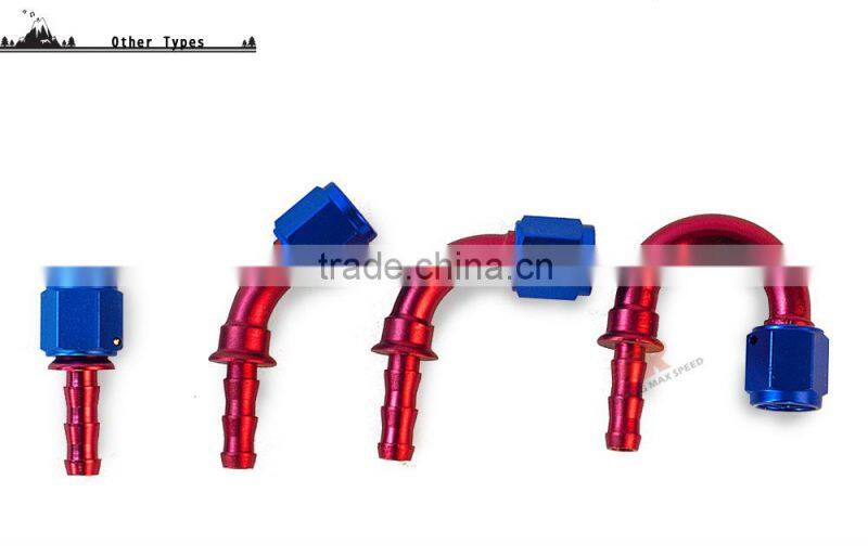 Interchangeable Iso9000 Wholesale Aluminum Oil Cooler Hose Fitting 180 Degree Push On End blue and red 10-180-10