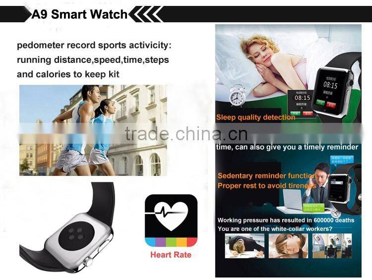 Bluetooth A9 waterproof smart watch with heartrate monitor for all ios and android,smart watch android