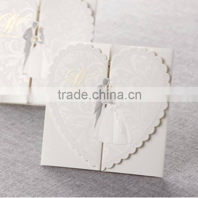 New arrival romantic white & pink embossed butterfly wedding invitations