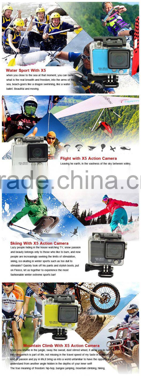 2016 WiFi Action Camera Helmet Sports Camera Waterproof With 2 Batteries and 1 Battery Charger Support Audio