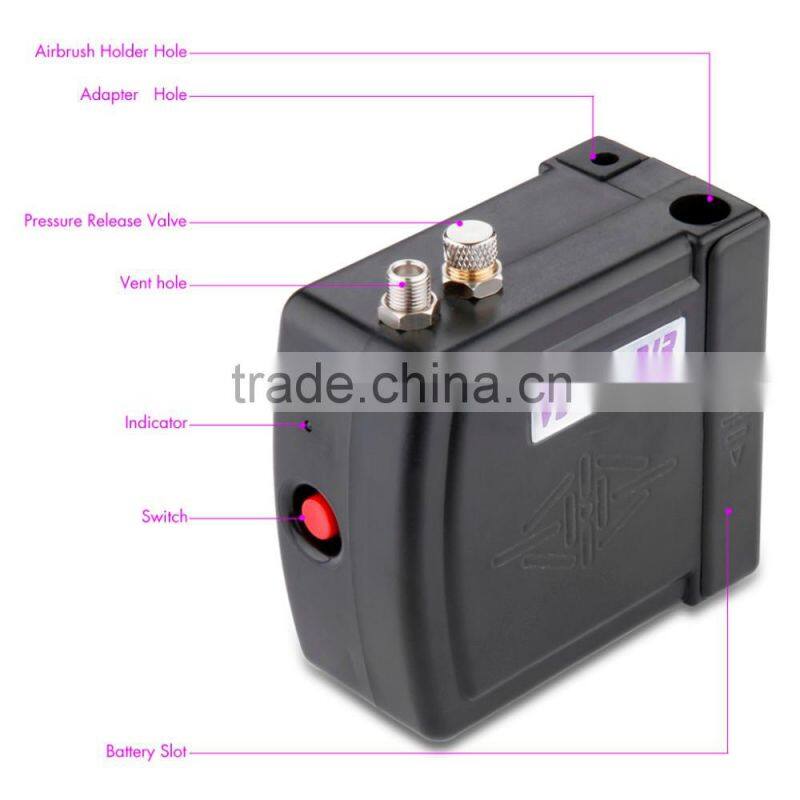 Black HS08 Portable Mini Airbrush Compressor Kit with UK Adapter Body Paint Professional Airbrush Nail Art Paint Cake AS-37