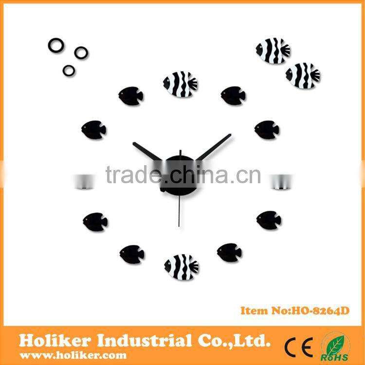 Cute new design fish acrylic DIY clock for child's room decor