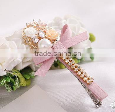 newest decorative hair bow flower beads hair clip design bridal hair accessory