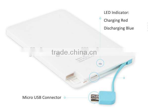 Smartphone super light portable power bank for iphone 6 2500mAh power bank factory cheap price