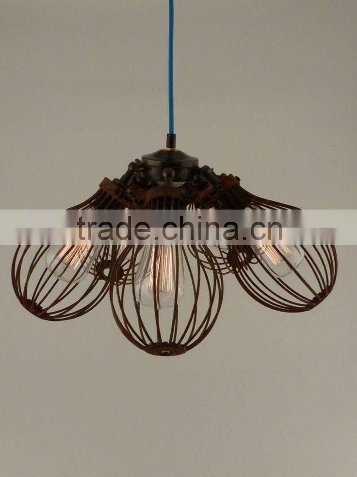 Steampunk | Rusted Pendant | Five Cage Lights | Industrial Style Chandelier Lighting