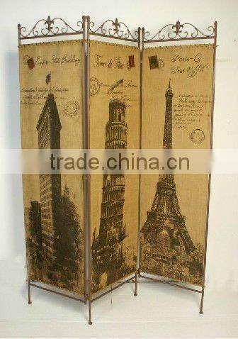 112127 - 3 Panel Fabric Metal Folding Screen Room Divider