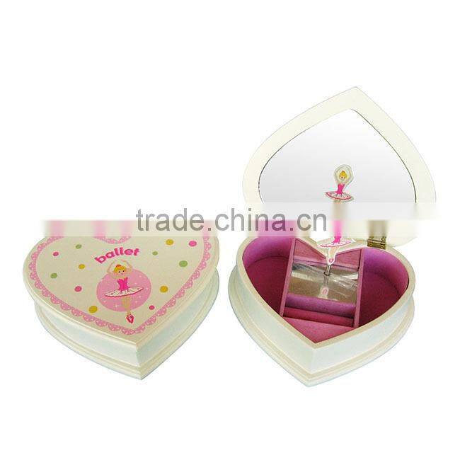 Heart shape Ballerina wooden jewelry music box lovely ballerina music box