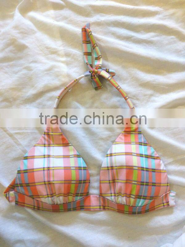 Sweet Tie Plaid Halter Bikini Padded Sexy Swimwear