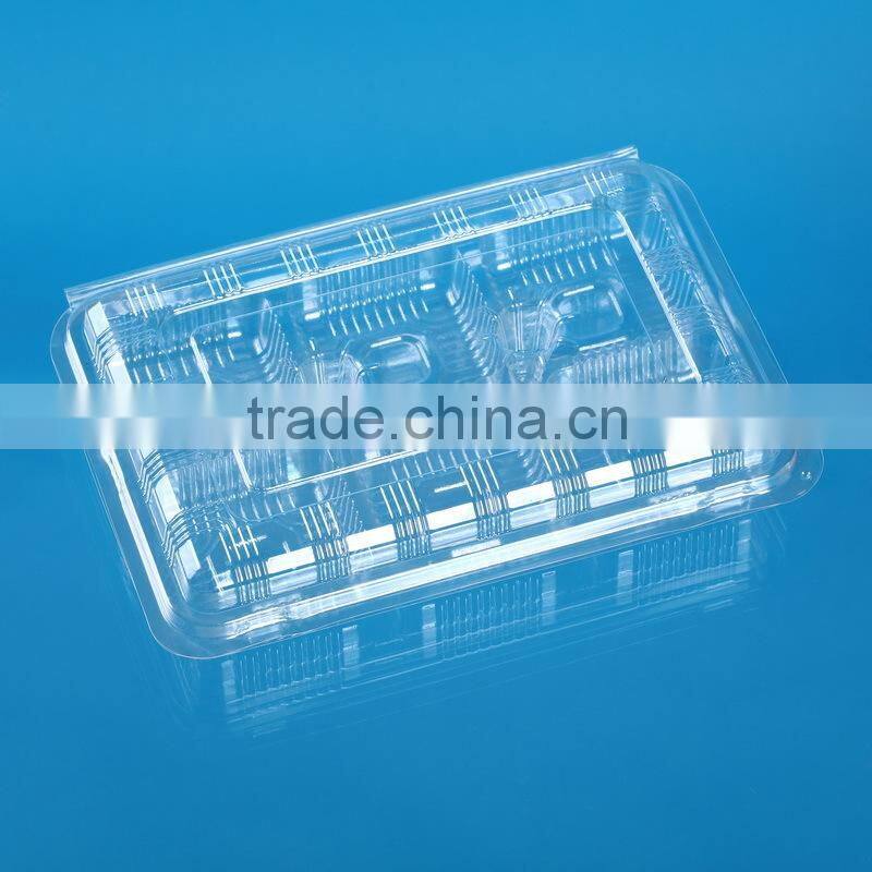 China Supplier Disposable Plastic divided box with hinged lid for cakes