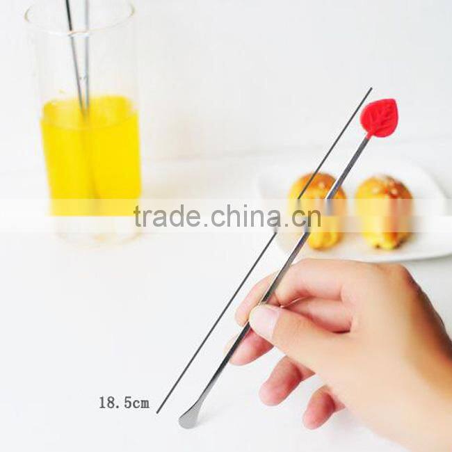 Eco-friendly silicone leaf shape metal drink stirrers