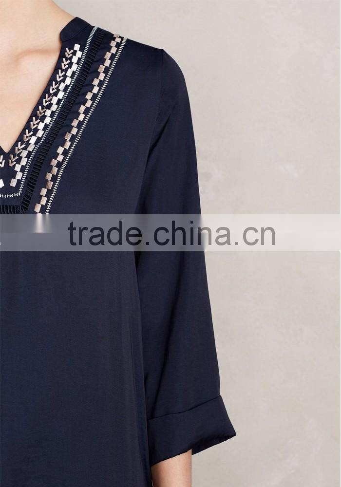 Ladies blouse long sleeve latest design embroidered blouse in fashion