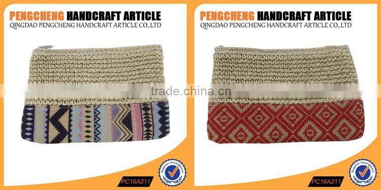 Evening clutch bags paper straw and polyester smal crochet bag