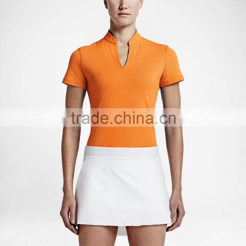 New Style Women's Shadow Stripe Golf Polo Split-V neckline Golf Polo Shirt Custom