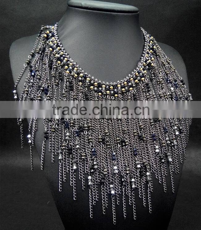 Water Drop Tassel Collar Necklace For Women Crystal Bead Brand Necklace Fashion Jewelry