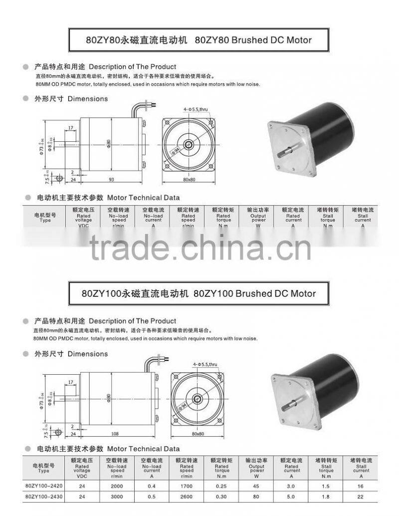 Customized Sliding Gate Brushed 0.25 HP 12V DC Break Motor