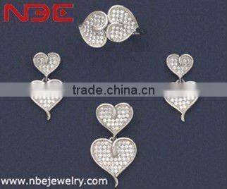 Fashion Wax micro pave setting jewelry set,small prong AAA grade cz quality rhodium wholesale costume silver jewellry set