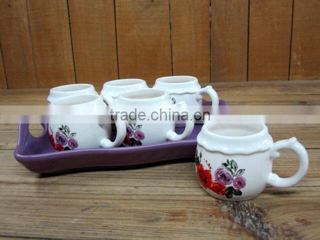 Elegant Flower Decal Ceramic Cake /Fruit Serving Plate with Wooden Stand for Party