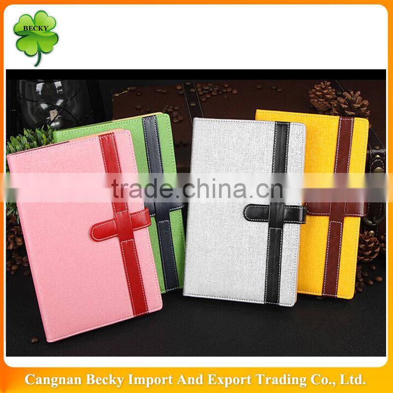 2015 colorful high quality stitching artificial leather a5 diary with inner line printing and pen holder