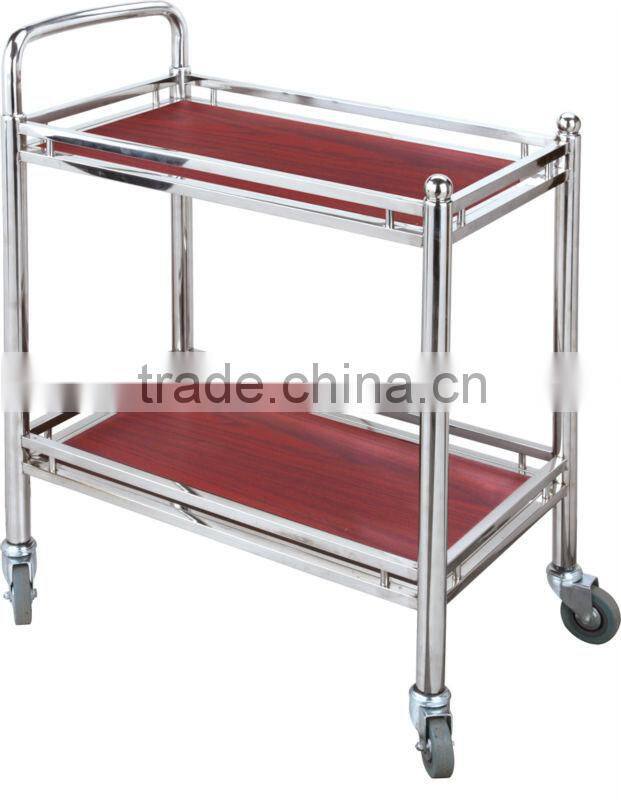 3 Layer Hotel Wood Food Service Handle Cart with Wheels/Coffee & Beverage Trolley
