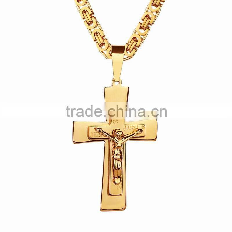 Latest Hot Necklace Accessory Double Deck Scaved Letter JUSUS Gold Hallowmas Christian God Crux Titanium Steel Pendant Necklaces