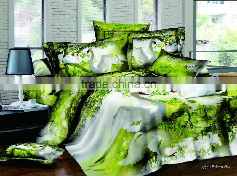 100% Cotton good Quality 3D scenery design green Printed Bedding Set