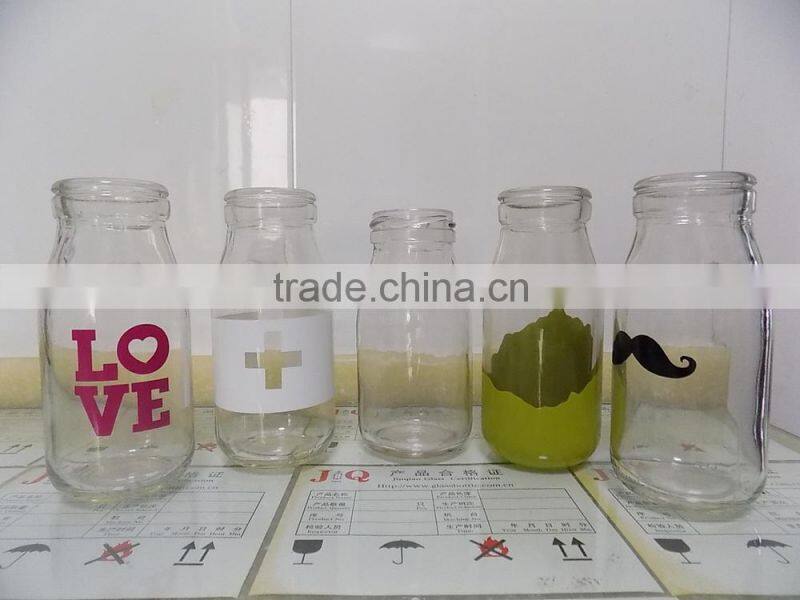 200ml milk glass bottle with different printing