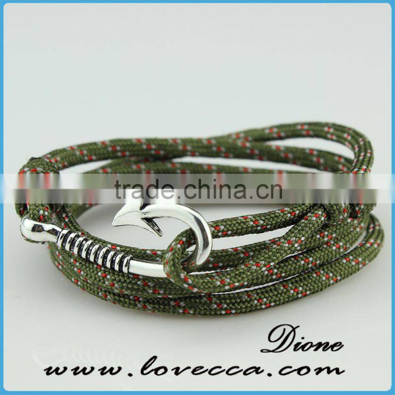 Bright silver anchor hook bracelet with color nylon rope bracelet