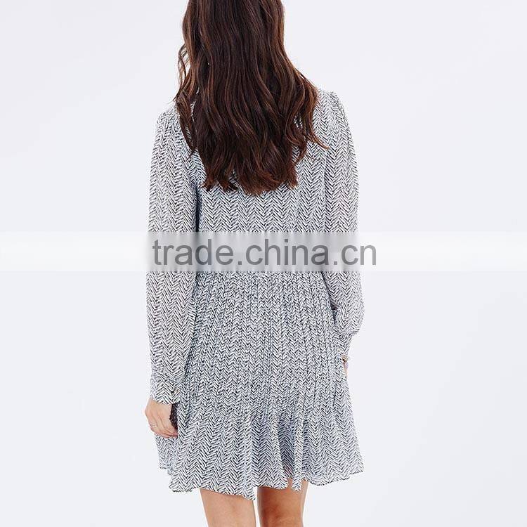 Apparel new arrivals autumn herringbone woman long sleeve pleated casual dress