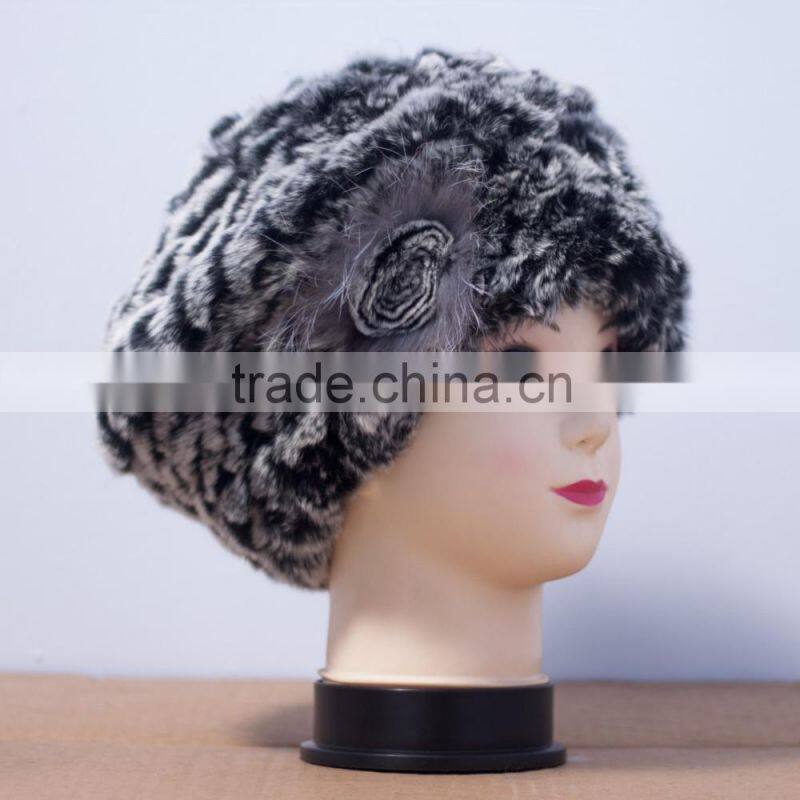 2015 fashion rex rabbit fur hat with flower for kids and women