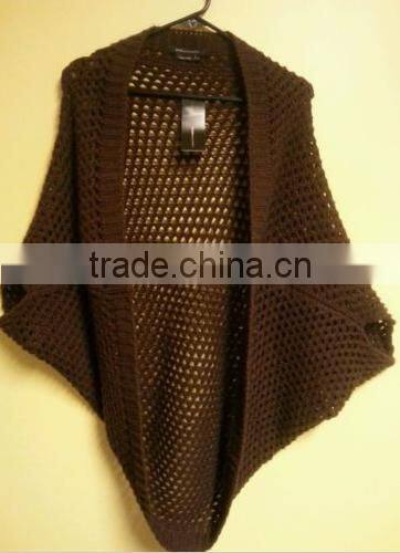 15JWB0135 woman 100%bamboo open stitch poncho sweater
