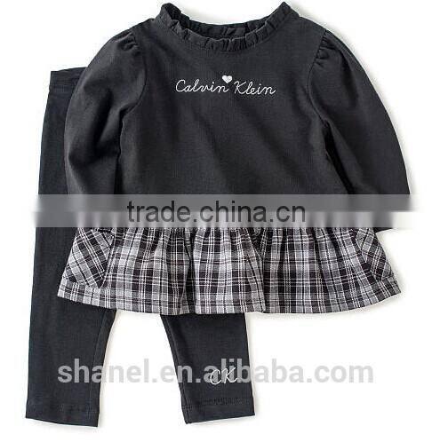 Black Long-Sleeve vantage Drop Waist Plaid Tunic and Legging Set