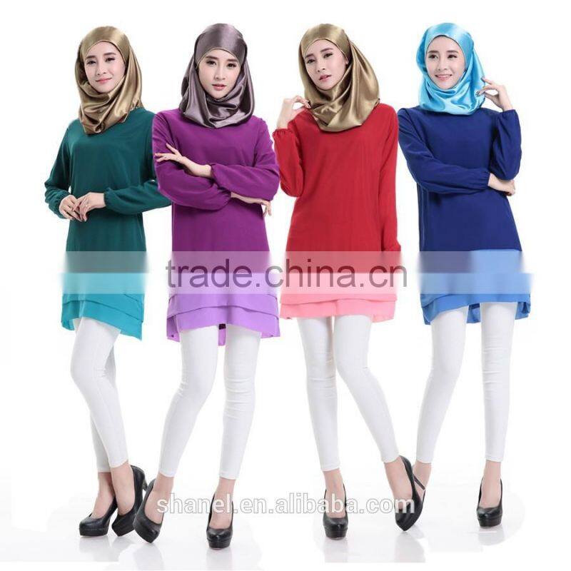 latest design muslim women long tops blouse islamic clothing Malaysia chiffon tops