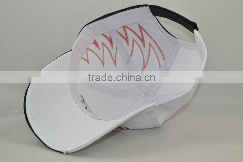 Guangzhou hat factory professional custom 6 panel / 100% cotton / / embroidery logo/brim gear shape/white baseball cap