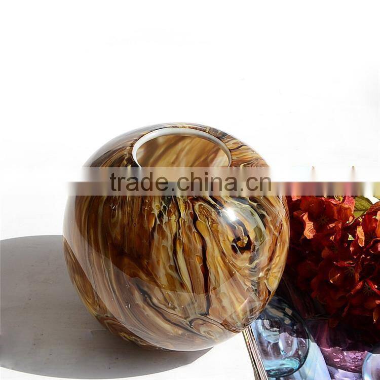 Fashion design handmade wood grain pattern decorative circular glass vase