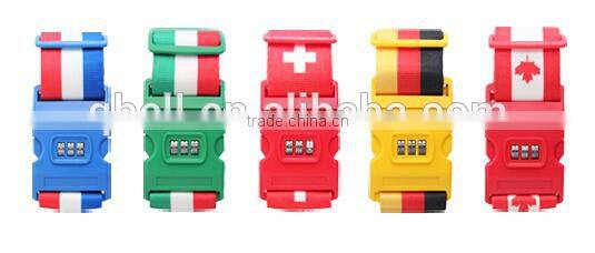 Flag Printing Travelling 3 Dials Combination Lock Luggage Belt with TSA