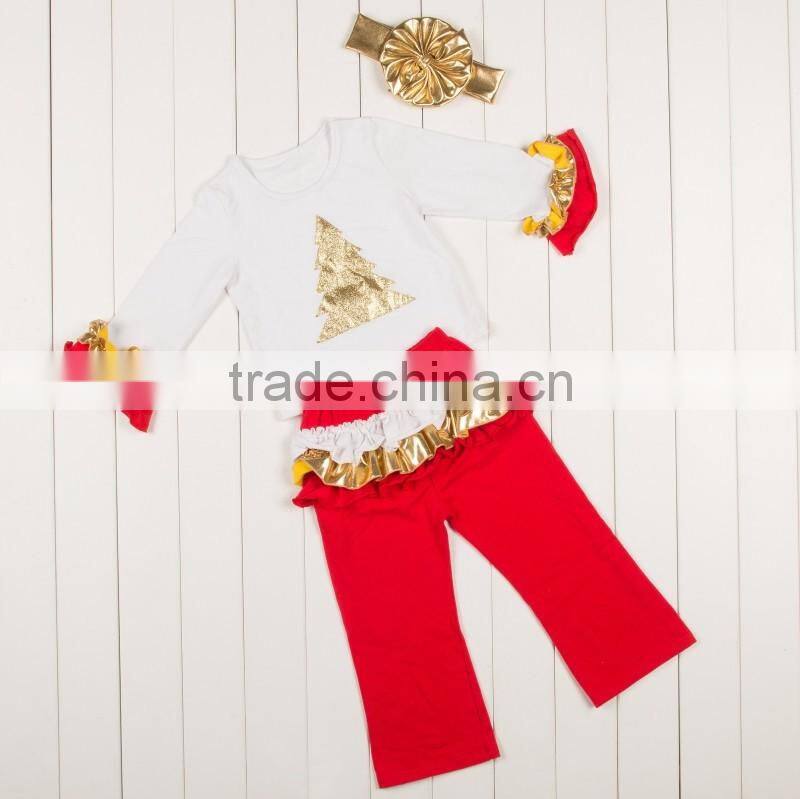 Christmas tree Children Boutique Clothing Sets Girls Christmas outfit Days Outfits Kids Clothes For Santa Sequin Gold Ruffles