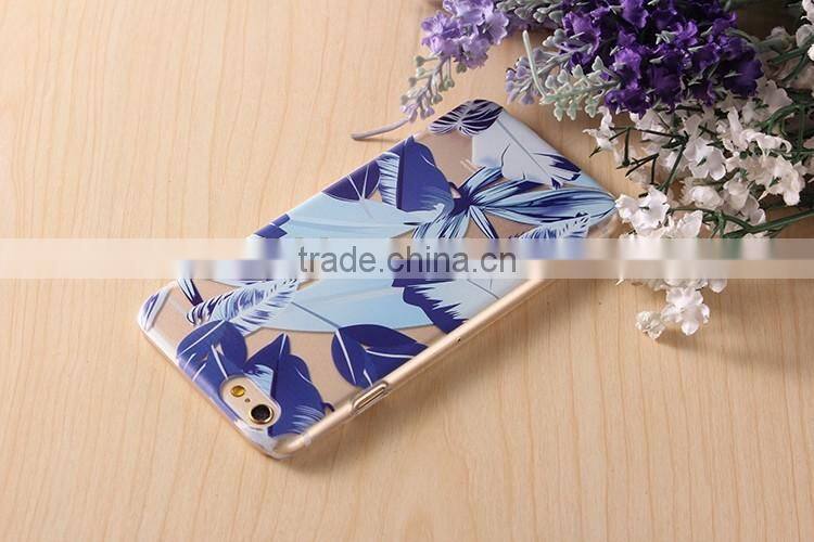 Transparent Ultrathin hard plastic Cell Phone Case with blue painting case for Iphone