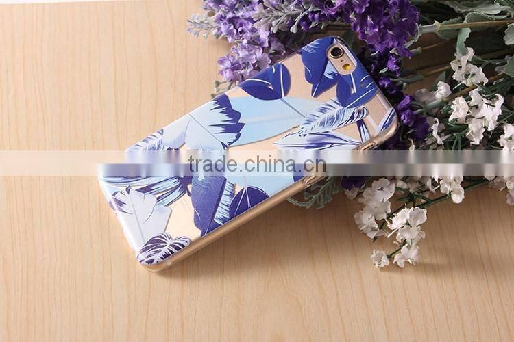 Transparent Ultrathin hard plastic Cell Phone Case with blue painting case for Iphone