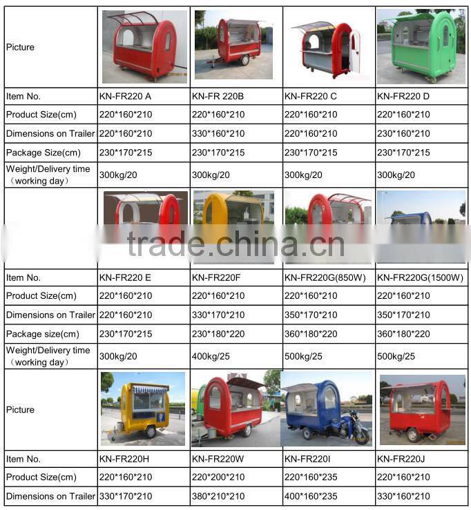 CE certificate Big space Various models Food Traliers/Fast Food Carts