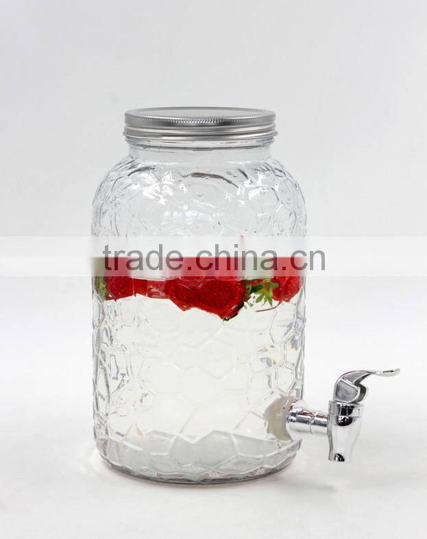 6L Clear Round Glass Beverage Dispenser Glass bottle with tap