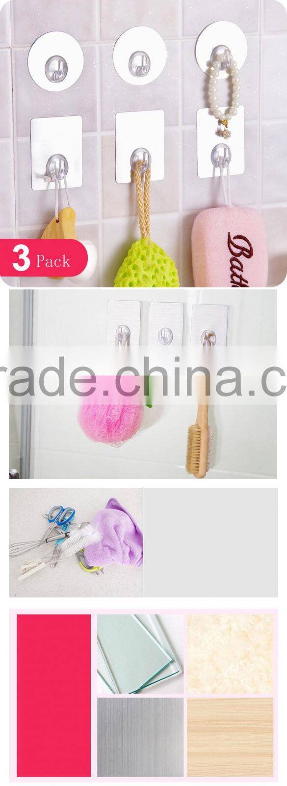 Silver round shaped Heavy Duty PET Seamless single Hook Solid Glue With No Traces Great Necessity for Bathroom Kitchen Wall Ceil