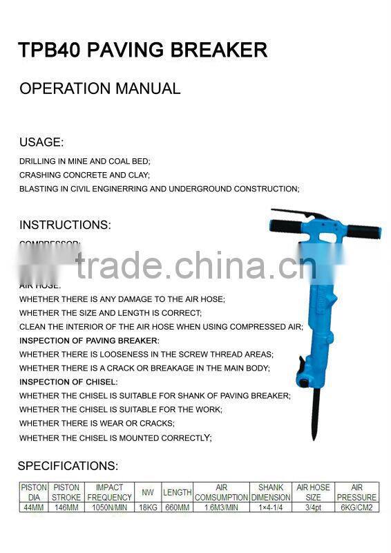 jack hammer TPB40 paving breaker