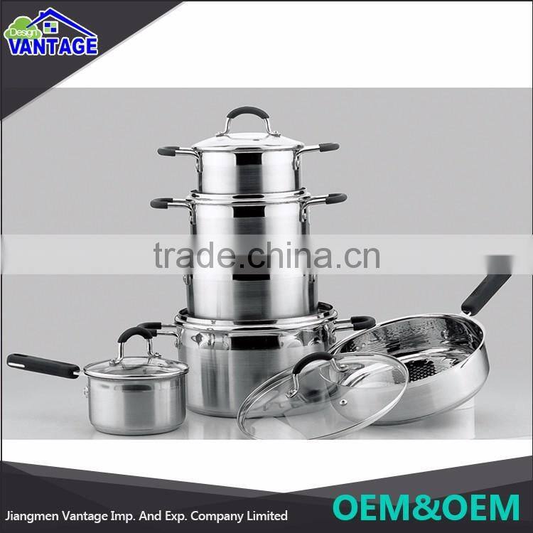 Wholesale stainless steel nonstick pot 12pcs cookware set with silicone handle