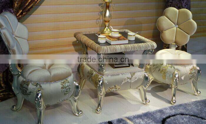 BISINI Fancy Flower Shaped Solid Wood with Fabric Chair, Neoclassic Style Living Room Tea Table and Chair Set (BF01-X1198)