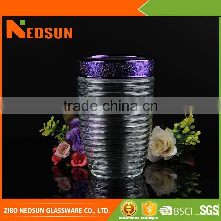 Cheap honey perserving customized storage glass jar with purple lid