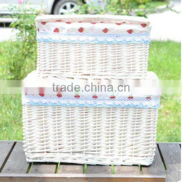 2014 eco-friendly multifunctional white wicker storage basket with lid