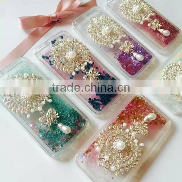 Bling bling glitter floating star quicksand brooch clear tpu phone case for iphone 6