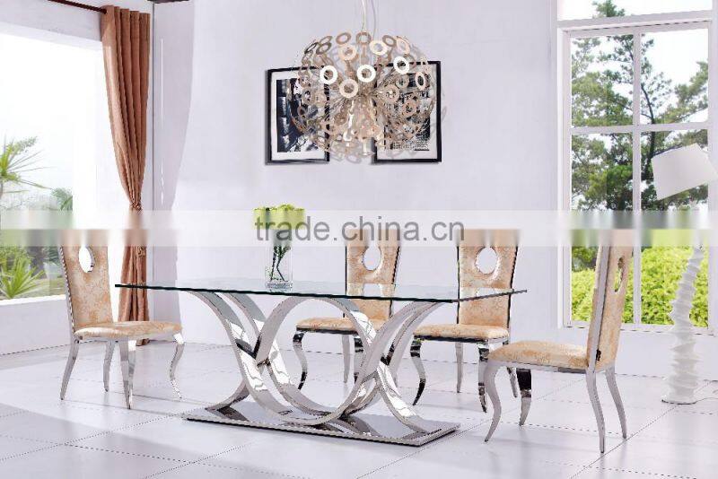Glass top hotel dining table set with chairs new design