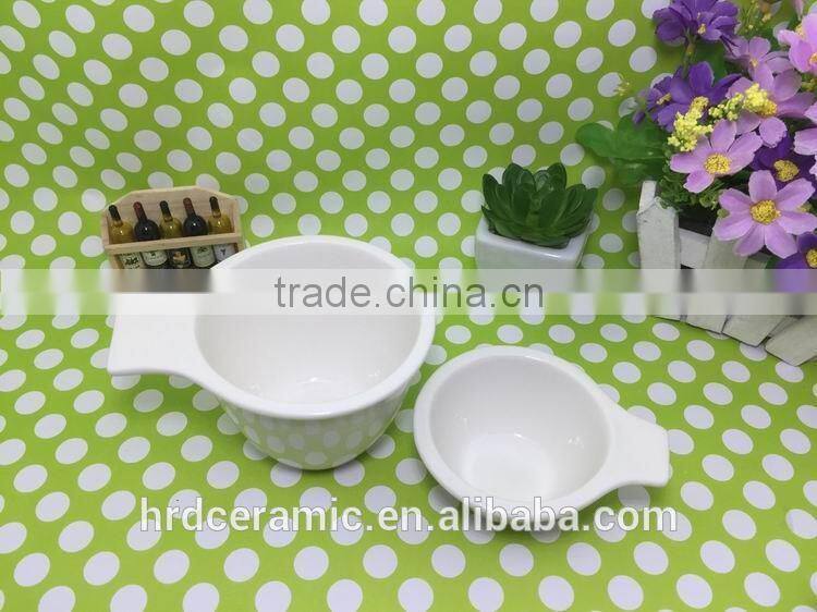 Stocked Popular White Ceramic Bowl ceramic dished with single Handles